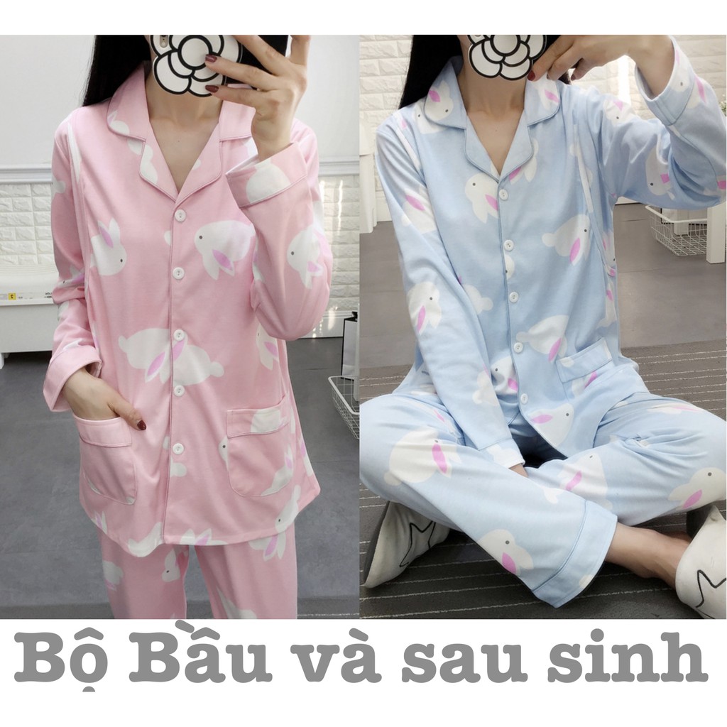 Đồ bộ Bầu và sau sinh Pyjjama thỏ QC + chất cotton đẹp thoáng mát