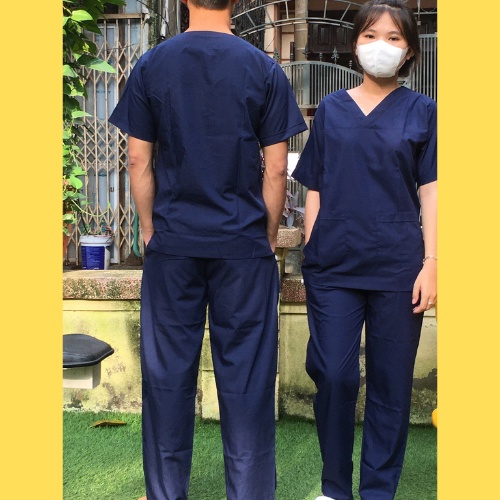 Bộ scrubs bác sĩ, quần áo y tế xanh navy nam, nữ các size S M L XL