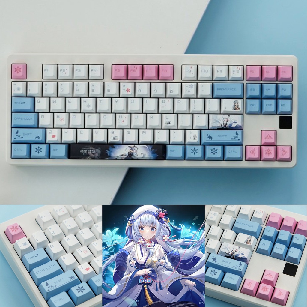 Keycap Genshin Impact nhân vật Kamisato Ayaka nhựa PBT, profile Cherry, in Dye Sub, 137 nút phù hợp các loại layout