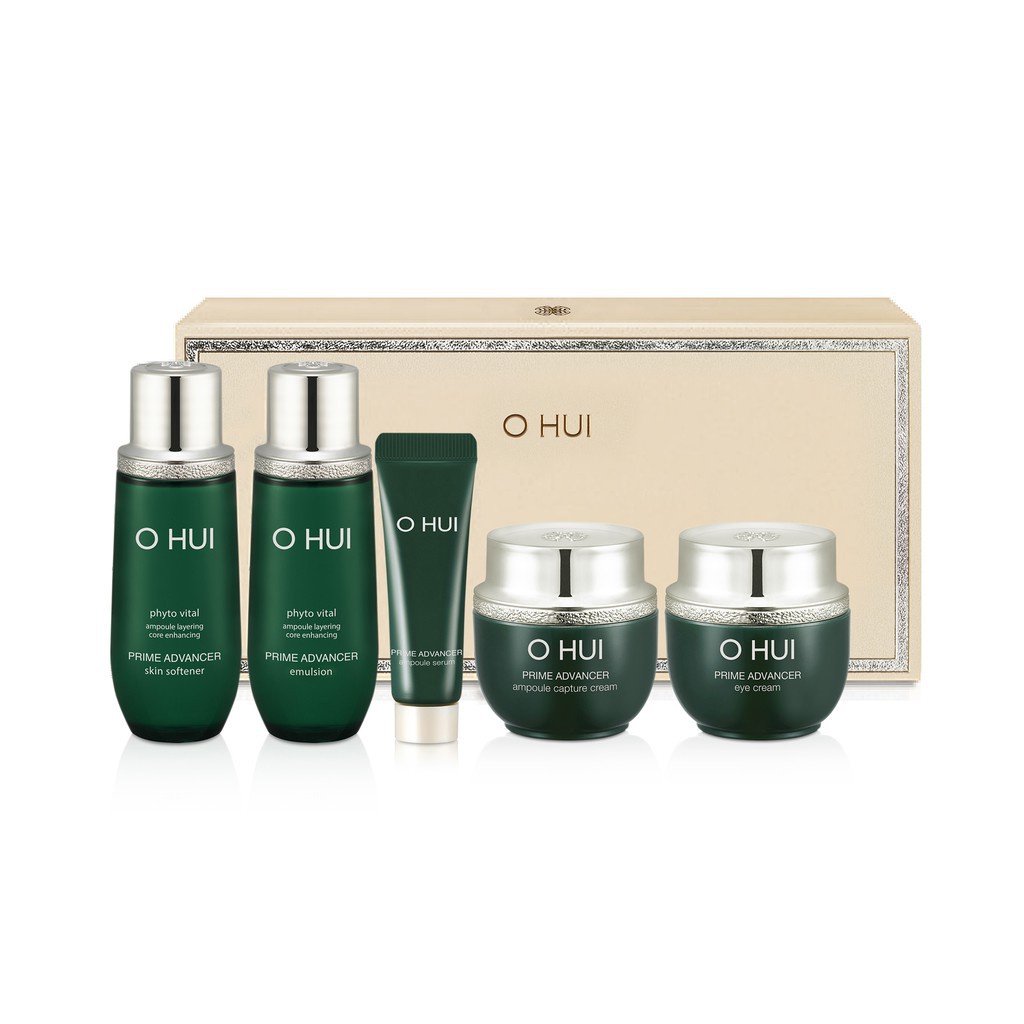 Set dưỡng trắng căng bóng da và chống lão hóa Ohui Prime Advancer Ampoule mini 5 sản phẩm.