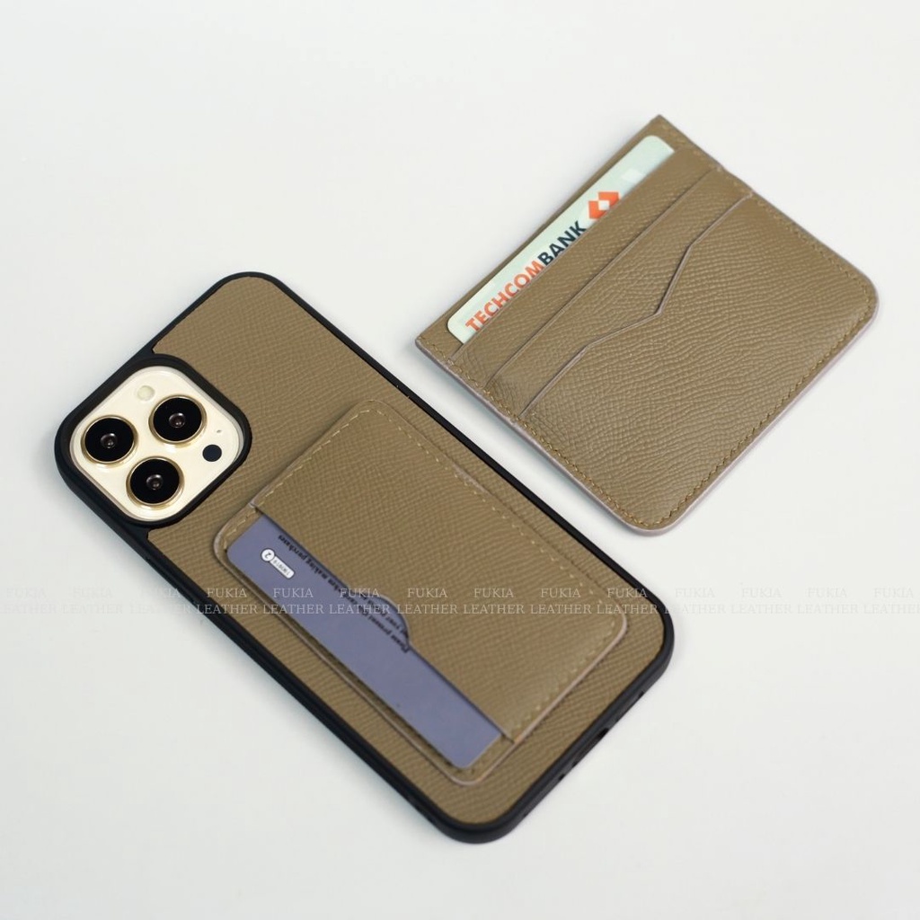 Ốp da thủ công Epsom một ngăn thẻ dựng ngang dành IPhone 14/14Plus/14Pro/14Promax/13/13Pro/13Promax/12Promax ODTC119