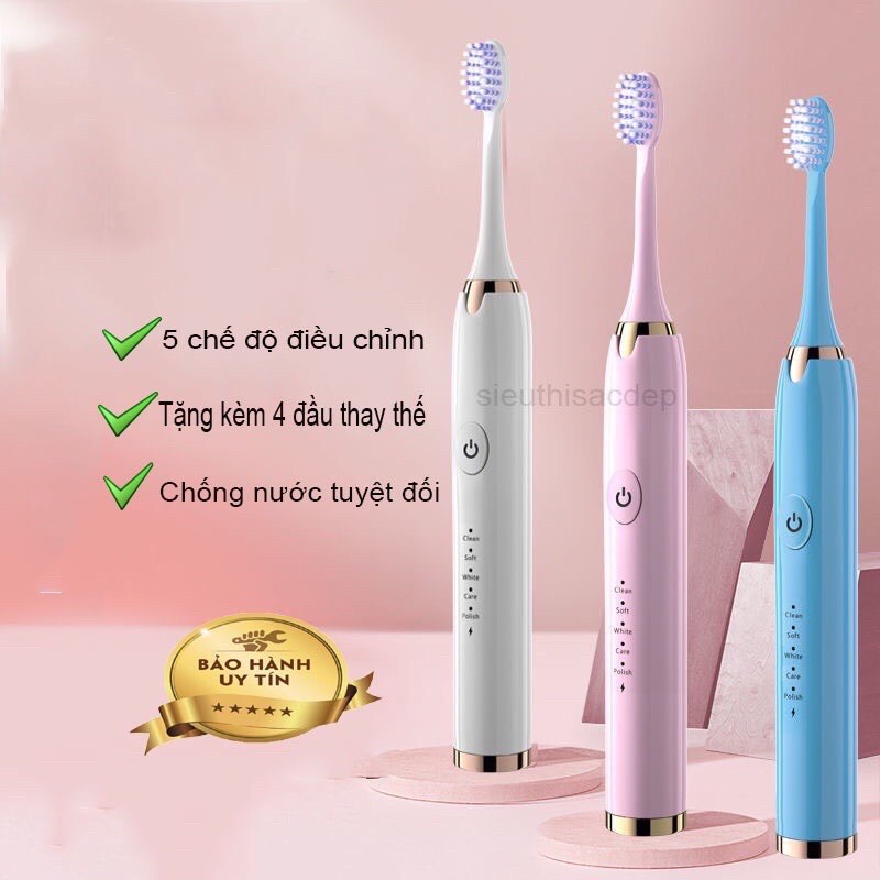 Bàn Chải Điện - Bàn Chải Đánh Răng Cao Cấp - Tặng Kèm 4 đầu Bàn Chải