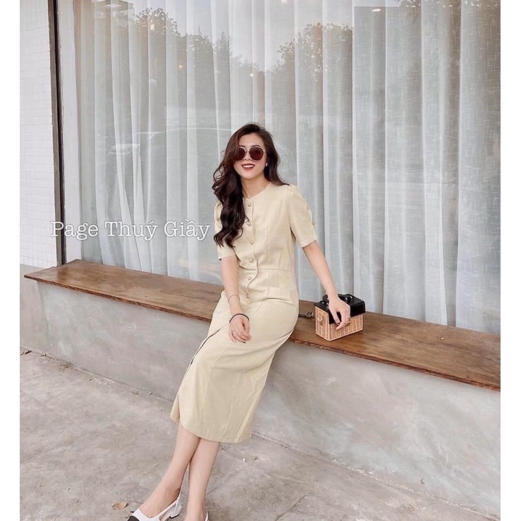 ✨ĐẦM MIDI DÀI✨Đầm midi tay bồng phối cúc đồng dọc thân - cổ tròn | BigBuy360 - bigbuy360.vn