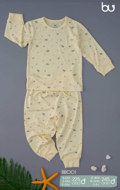 Bộ dài tay BU sợi tre họa tiết rùa 3m - 3Y