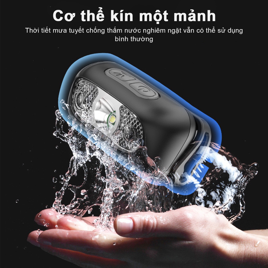 Đèn led đội đầu đèn pin mini siêu sáng cảm biến bằng tay,đèn bin đội đầu chống thấm nước có cảm biến chuyển động kèm sạc USB cho dã ngoại/ cắm trại