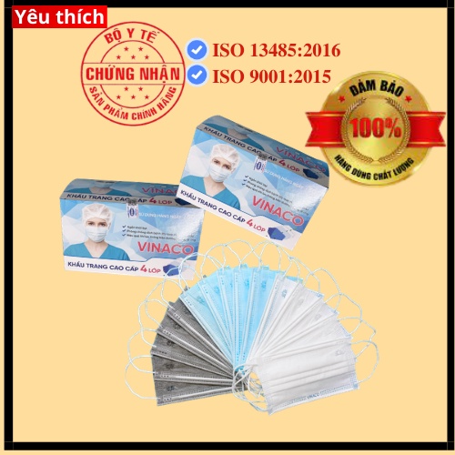 Khẩu trang y tế VINACO - 4 lớp, 50 chiếc, công nhận của bộ y tế