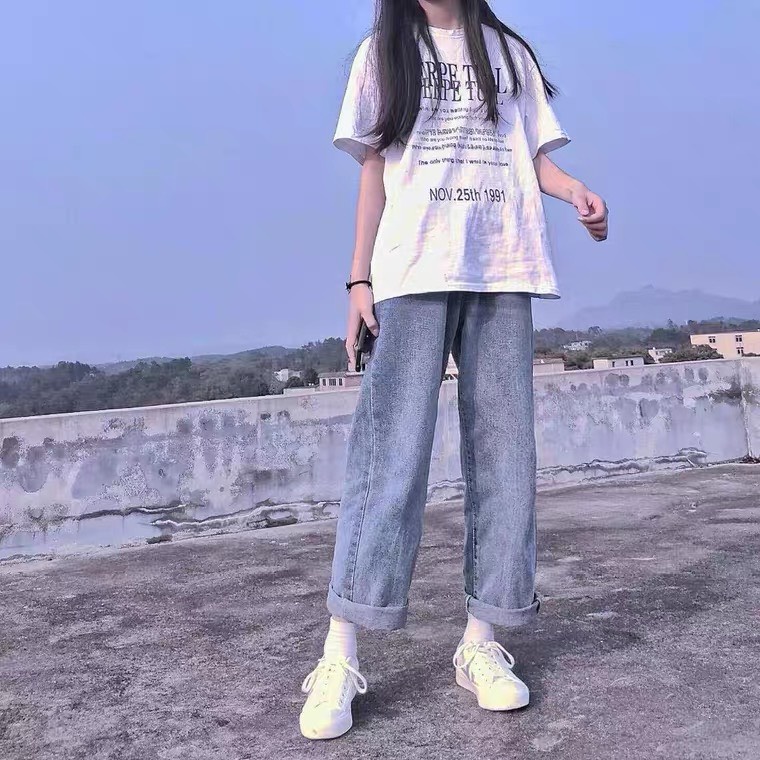 Quần jean nữ ống rộng phong cách prettygirls hàn quốc, kiểu dánh trẻ trung, chất jean mềm mại