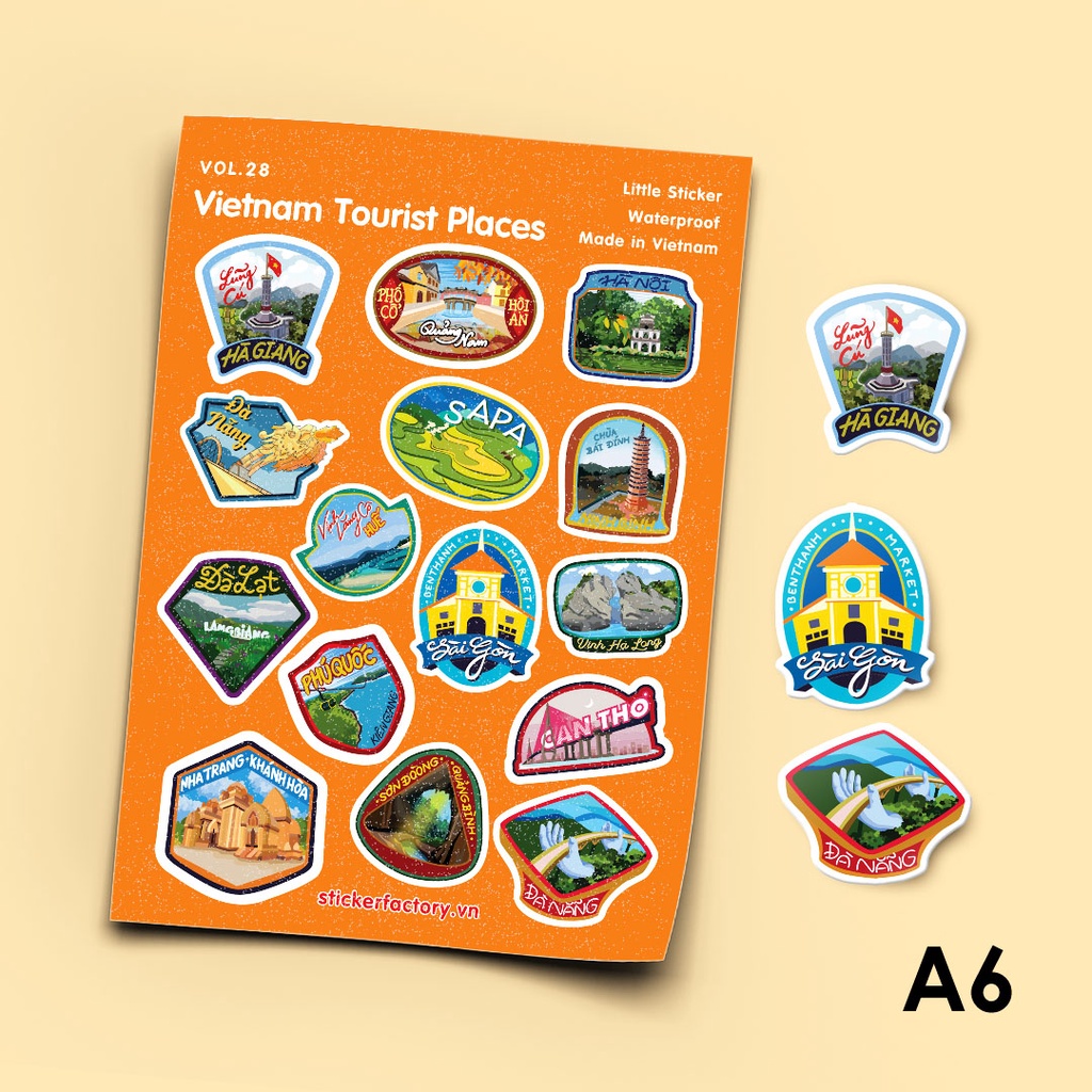 Vol 28 Vietnam Tourist Place - Little sticker sheet A6 cán màn kim tuyến cao cấp - Sticker Factory