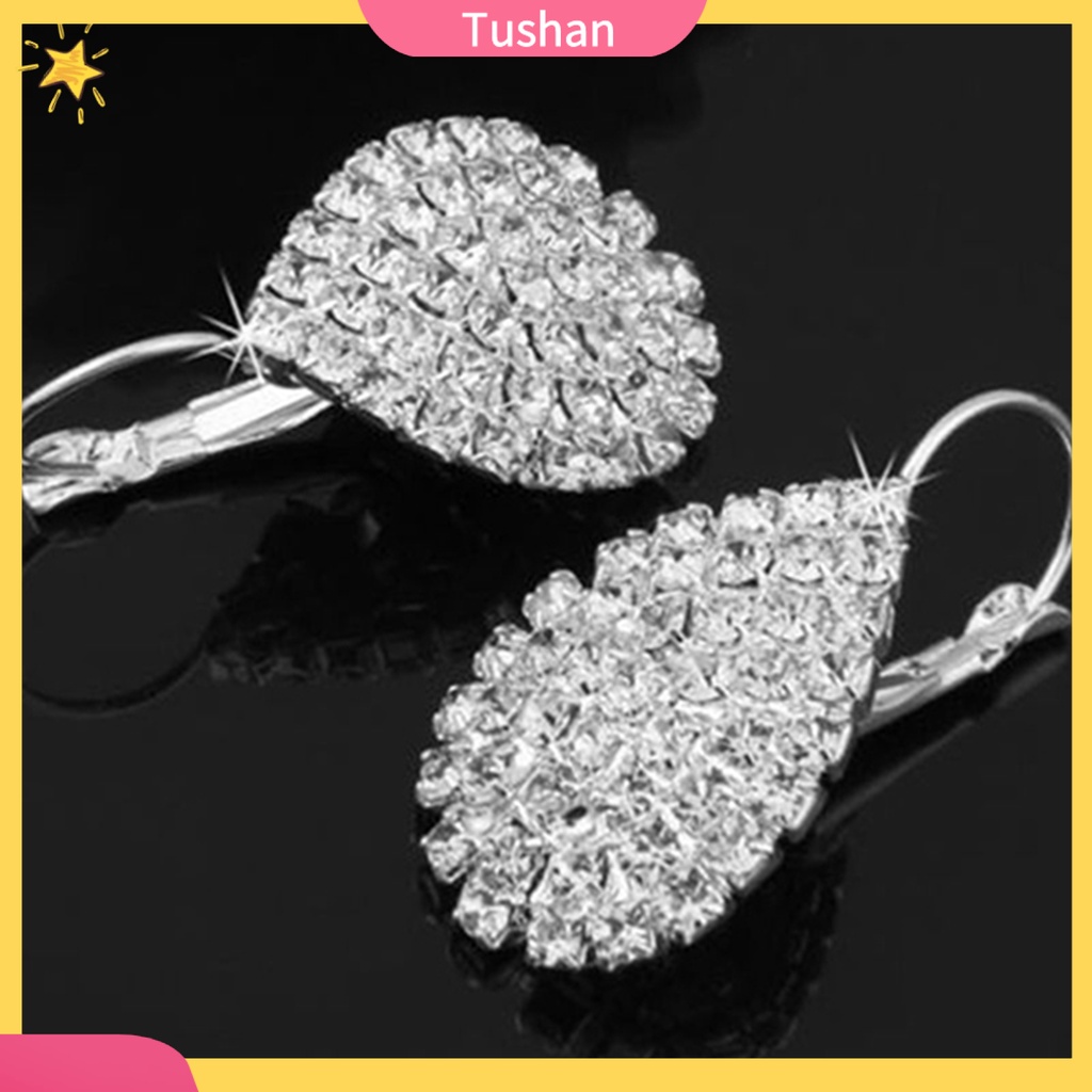 Bông tai hình giọt nước đính đá lấp lánh màu bạc sang trọng dành cho nữ