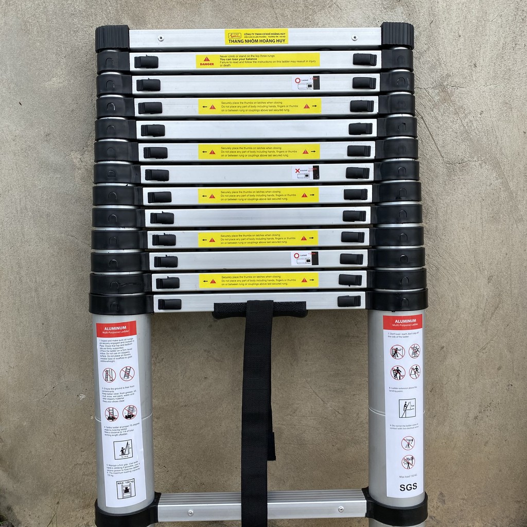 Thang nhôm rút đơn Hoàng Huy 3m8 - 4m1 - 4m4 - 5m - 5m4 sản phẩm chính hãng