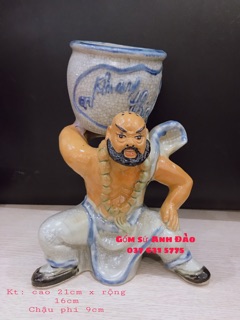 Chậu tượng Bát Tràng Lỗ Chí Thâm đỡ vò trên lưng cao 21cm