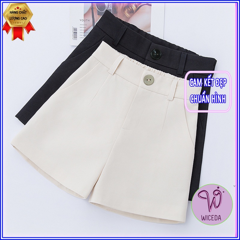 Quần short nữ ngắn cạp chun xinh khóa thật , quần sooc chất đẹp 3 màu đen trắng be sáng Wiceda QS361