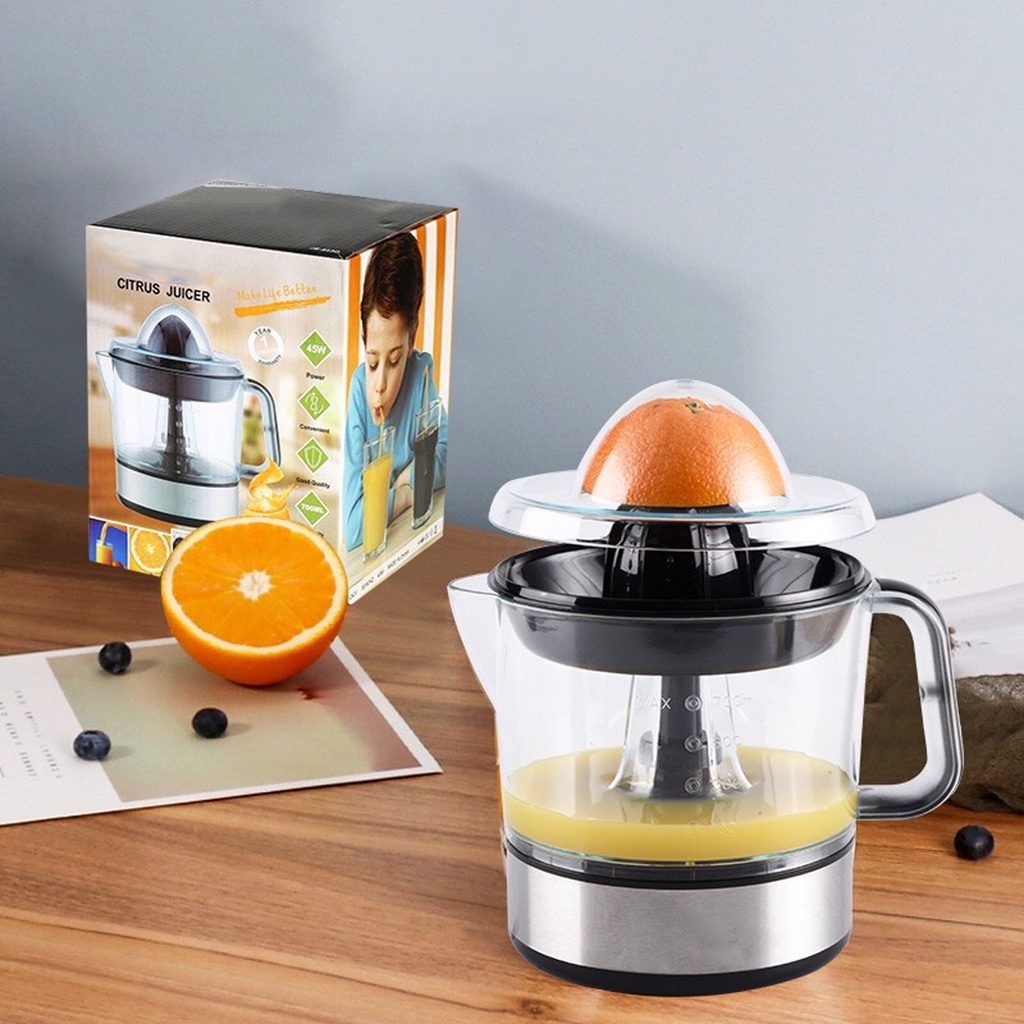 Máy Vắt Cam Inox Tự Động, Dung Tích 700ml, Công Suất 45W, Thân Máy Bằng Inox Cao Cấp, Có Khay Ngăn Hột, Lược Xác
