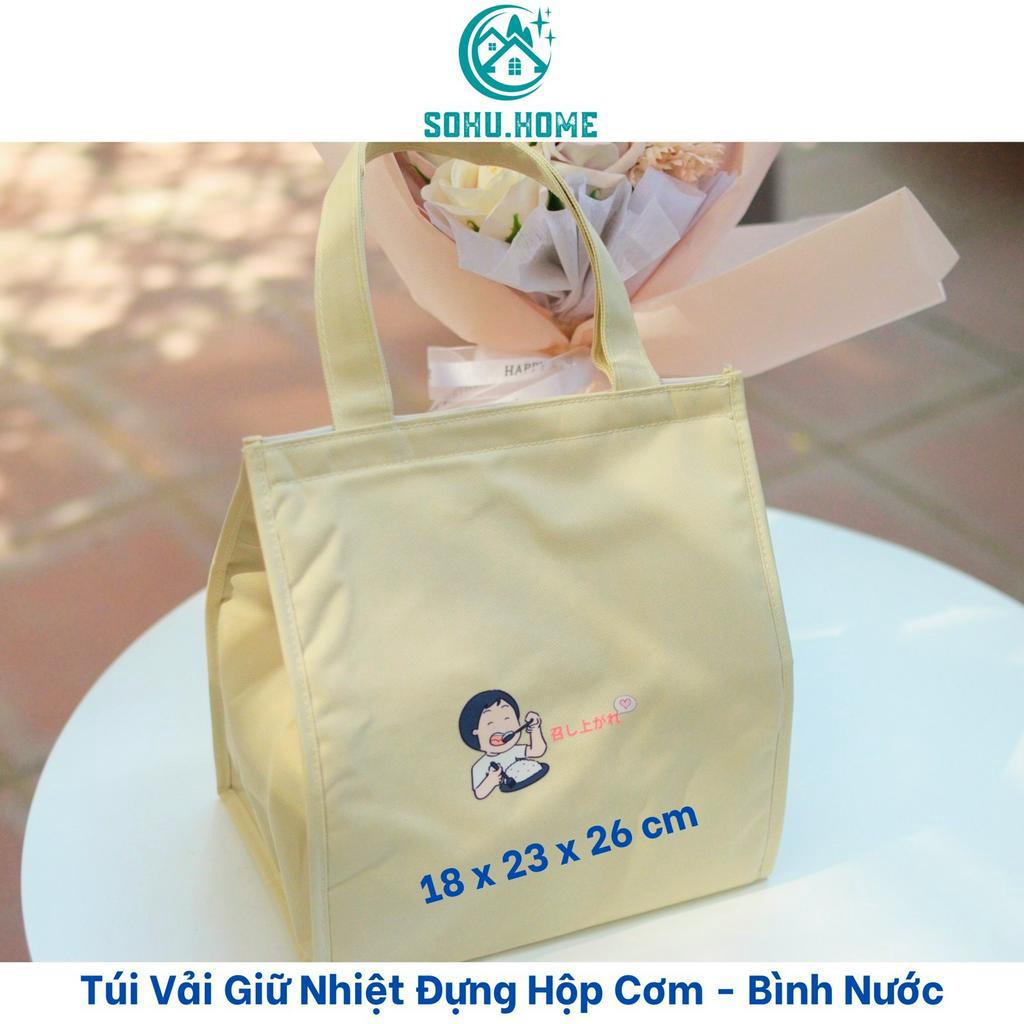 Túi Vải Đựng Hộp Cơm Bình Nước Hoa Quả Có Bảo Hành 2 Lớp Giữ Nhiệt Vải Canvas In Sticker Xinh Xắn Sohu.Home