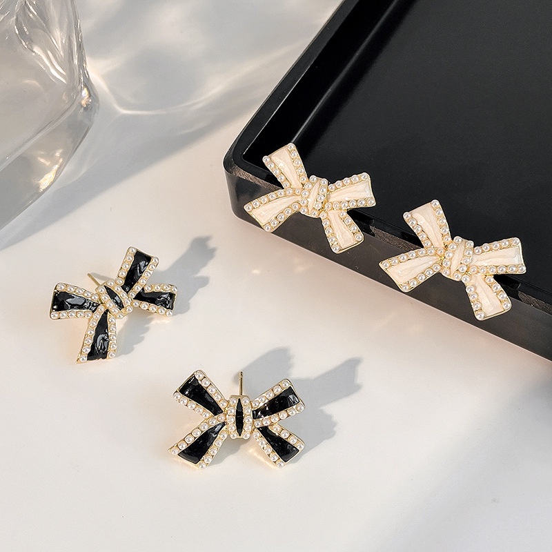 Bông tai bạc 925 hình nơ đính ngọc trai dễ thương phong cách Hàn Quốc cho nữ