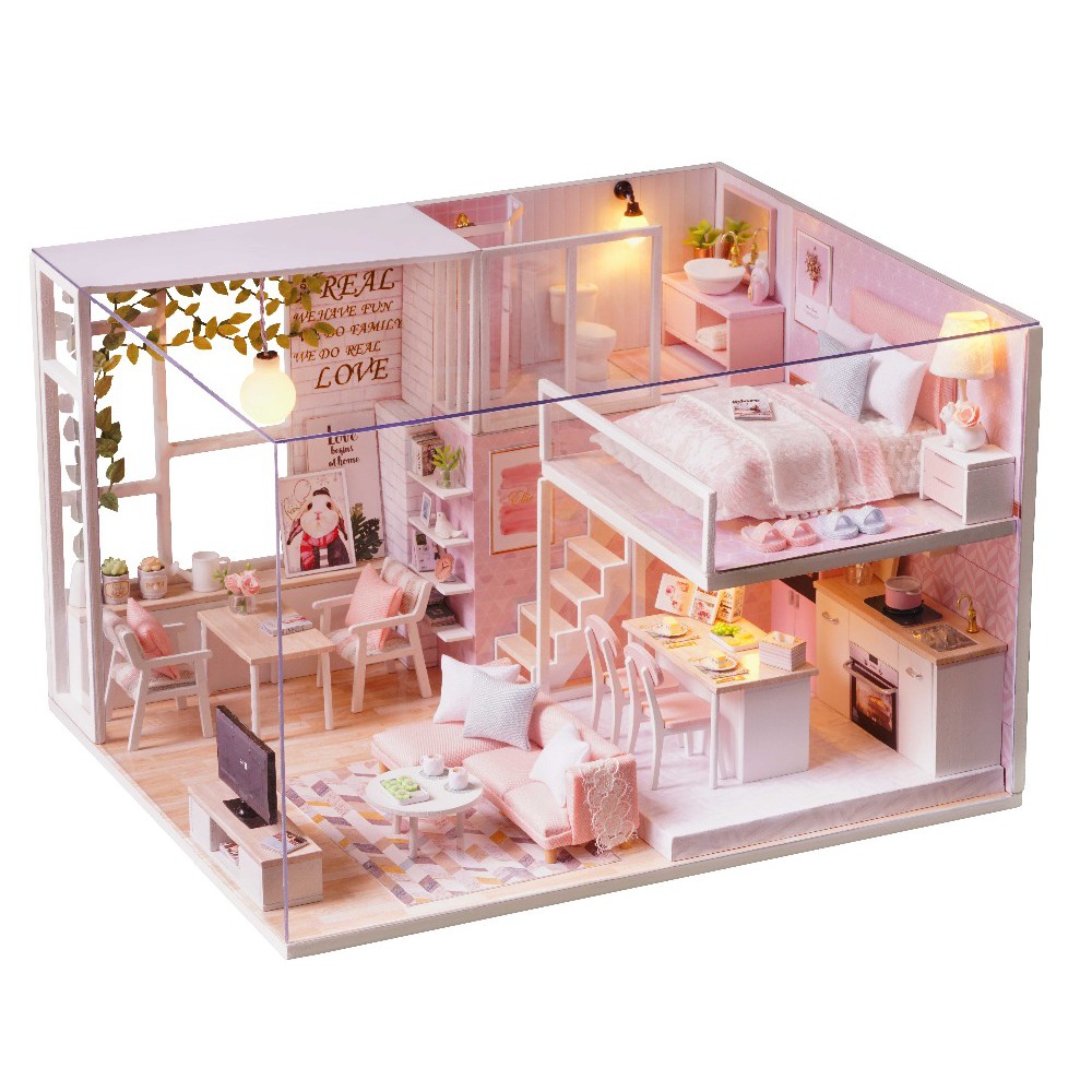 Bộ lắp ráp mô hình nhà gỗ DIY: Pink House L022