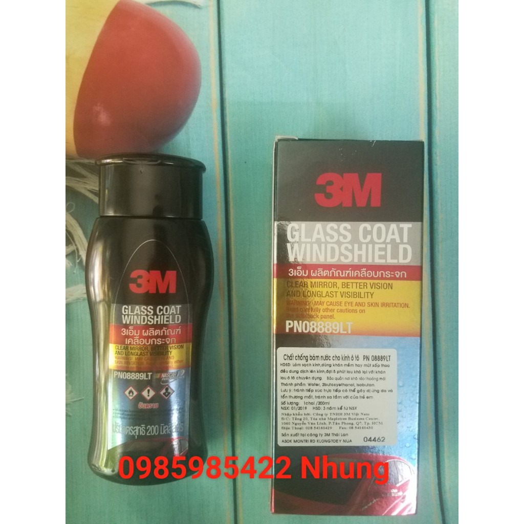 Dung dịch chống bám nước trên kính xe 3M - hiệu ứng lá khoai - Glass Coat Windshield 08889 LT 200ml - Phủ nano kính