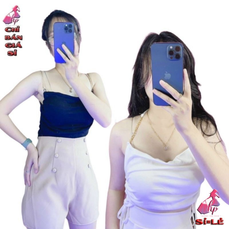Áo kiểu nữ phối dây xích form croptop ôm body rút eo [ Bán giá sỉ ]