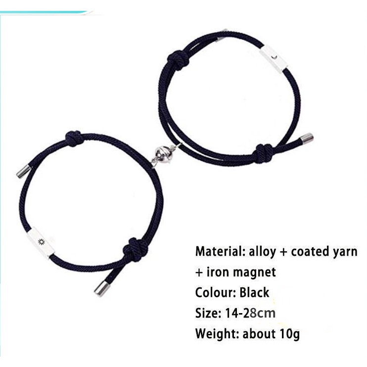 Set 2 Vòng Tay Bện Dây Đính Mặt Trăng Và Mặt Trời Từ Tính Thời Trang Cho Cặp Đôi