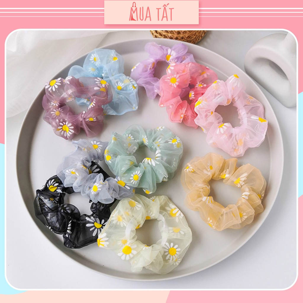 Cột tóc scrunchies vải voan Mua tất hoạ tiết hoa cúc (muatatshop)