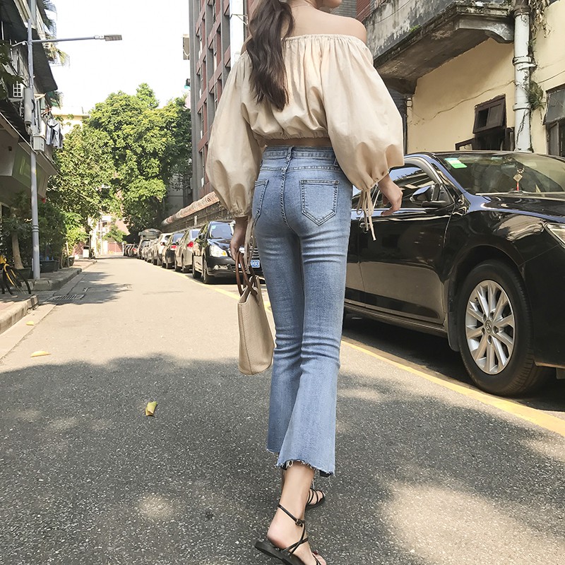 Quần jeans nữ ống loe lưng cao dáng ôm Emilyshop