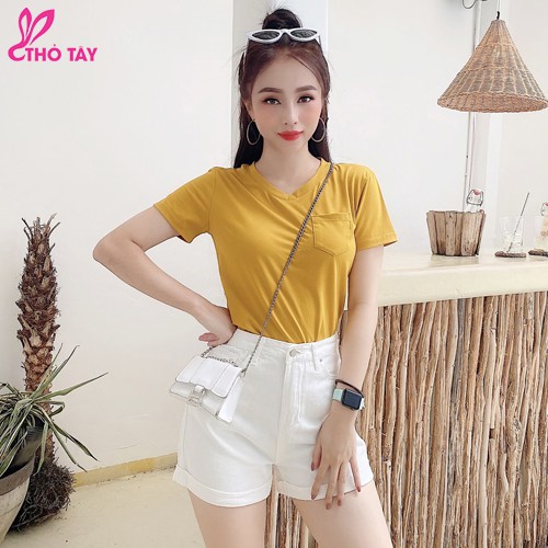 Áo thun nữ trơn cổ tim có túi - THỎ TÂY | BigBuy360 - bigbuy360.vn