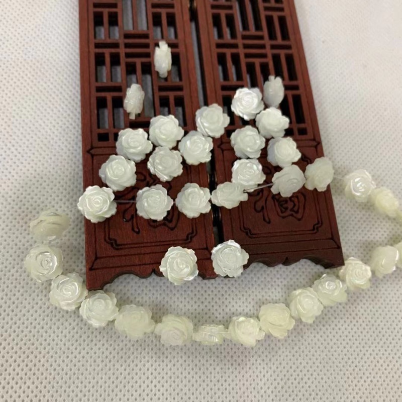 Set 3 Hạt Vỏ Sò Khắc Hình Hoa Hồng Làm Trang Sức DIY