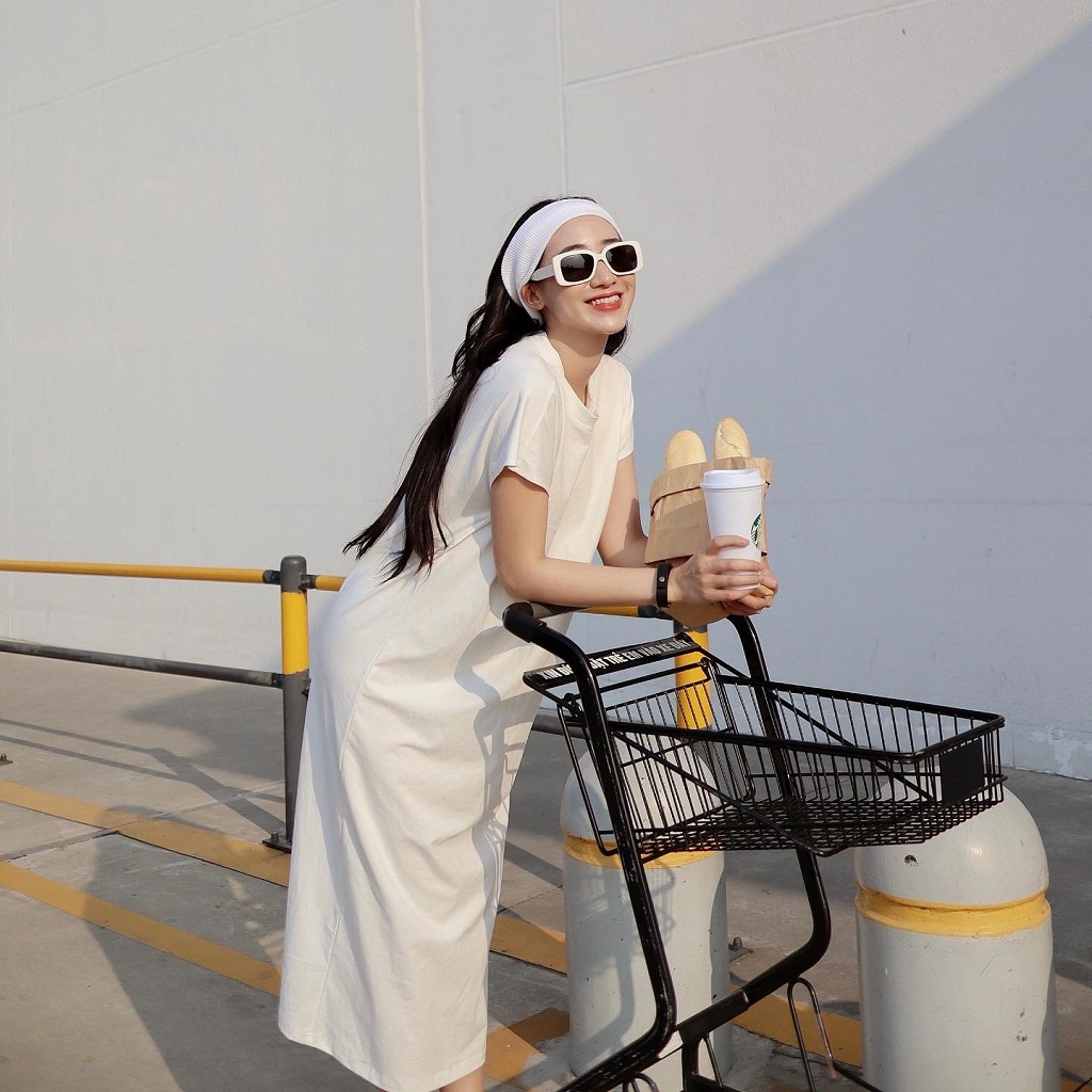 Váy thun dáng suông , đầm thun cotton dáng suông, đầm suông rộng dáng dài 2 màu Đen , Trắng - CHOOSE ME KLP | BigBuy360 - bigbuy360.vn