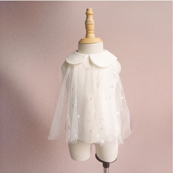 Quần áo trẻ em Bobicraft - Áo đầm voan sao cổ lá sen bé gái - Cotton hữu cơ organic an toàn