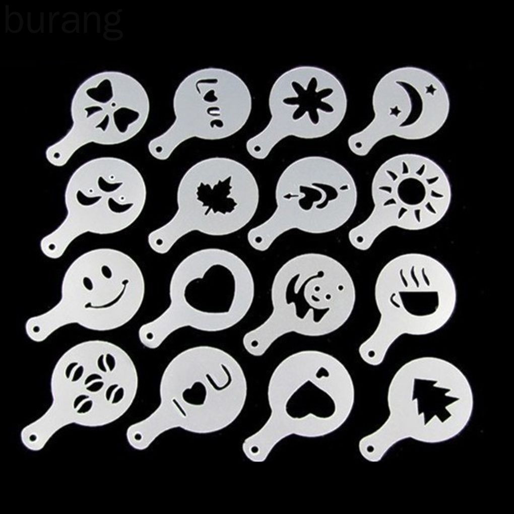 Bộ 16 khuôn rắc bột trang trí cà phê