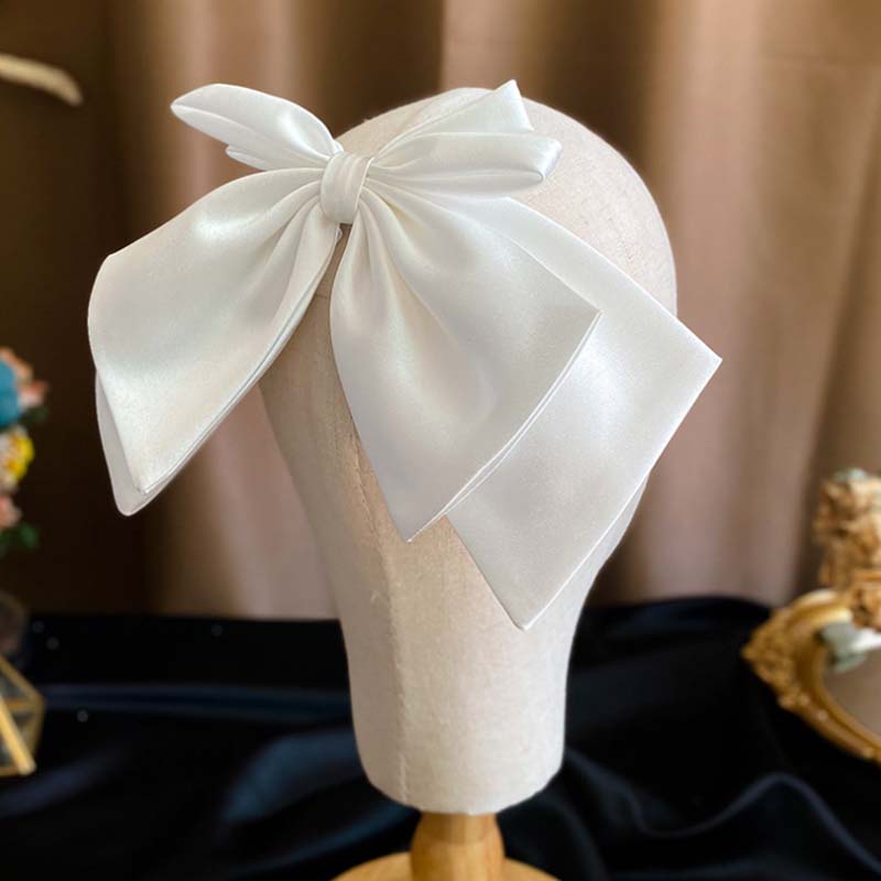 Kẹp Tóc Hình Nơ Bằng Satin Màu Trắng Thời Trang Hàn Quốc Cho Cô Dâu