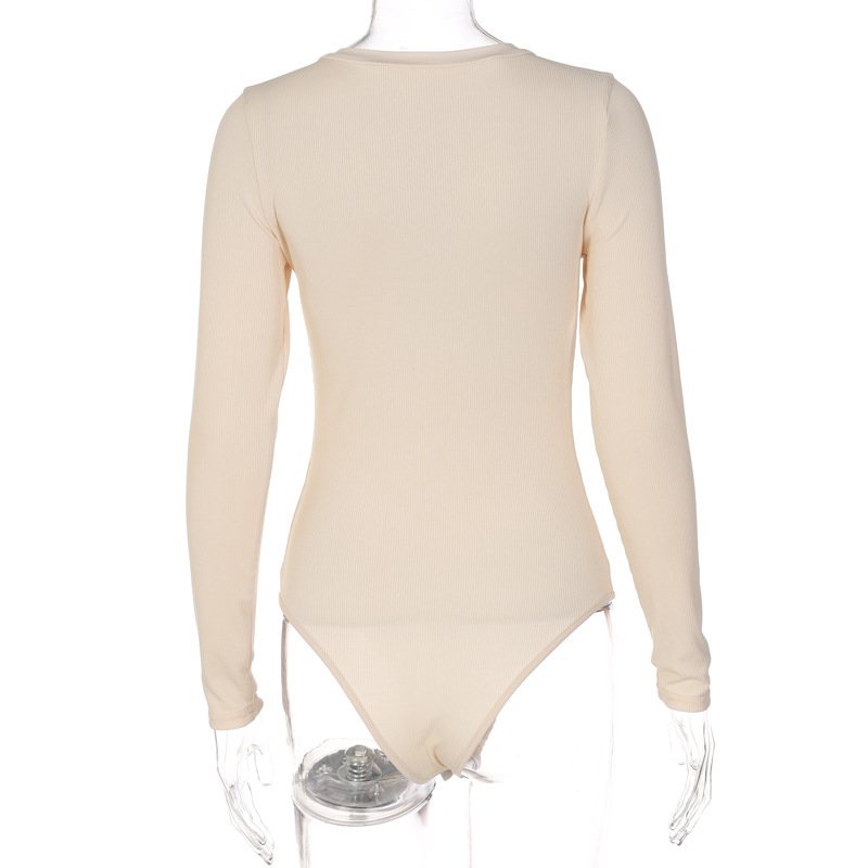 Jumpsuit tay dài cổ chữ V phối nút thời trang quyến rũ cho nữ