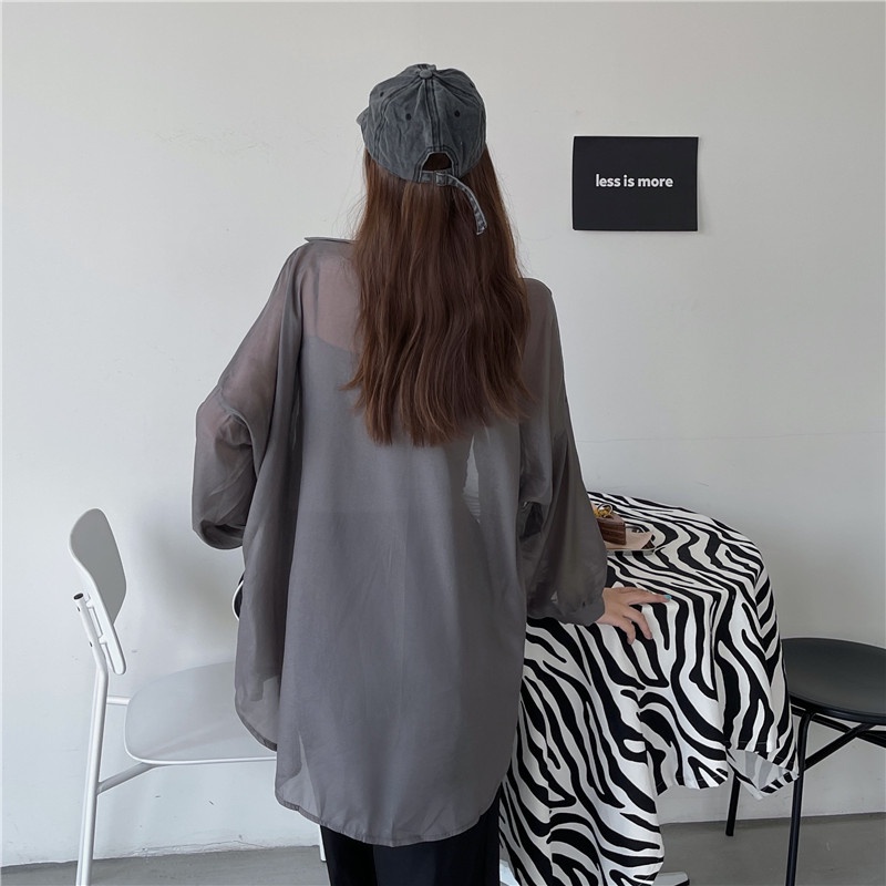 Áo Sơ Mi Chiffon Mỏng Chống Nắng Đính Ngọc Trai Cao Cấp