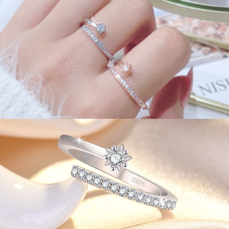 Silver Plated Jewelry Ring 925 Star Shape Zircon