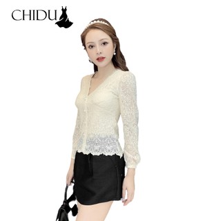 CHIDU Áo ren công sở cổ V nữ tính SP000056