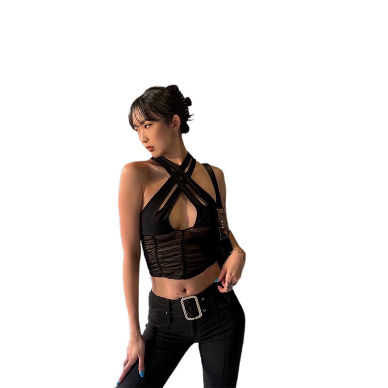 Áo crop top DUNEA hai dây xếp ly thiết kế quyến rũ thời trang cho nữ