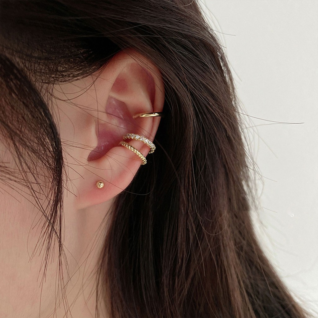 Big Set Ba Món Khuyên Tai Dạng Kẹp Cao Cấp Tinh Tế Đơn Giản Không Xỏ Đính Kim Cương Thời Trang Mùa Đông Cá TíNh Cho Nữ