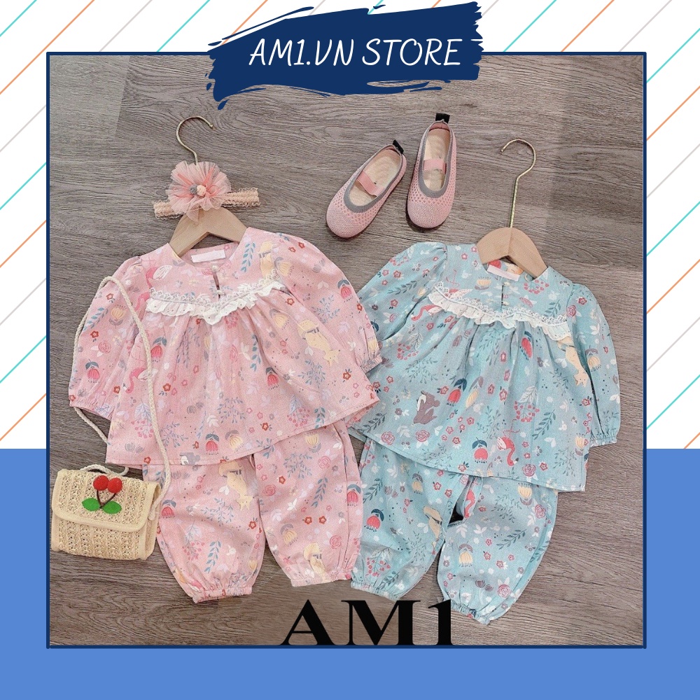 Đồ bộ dài tay trẻ em - Bộ pijama bánh bèo cúc sang chảnh bé gái AM802 TTR87