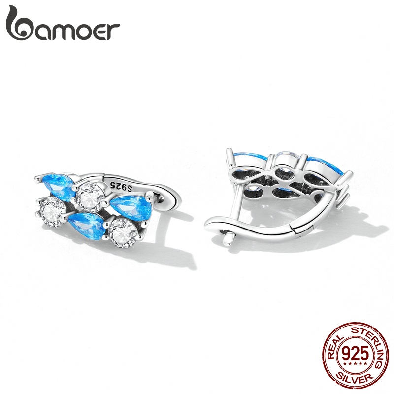 Cặp bông tai Bamoer bạc 925 đính đá xanh lamsang trọng