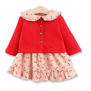 Set Váy Công Chúa Cherry Cổ Sen Mix Áo Khóa Len Cardigan Siêu Xinh (2-4 tuổi)