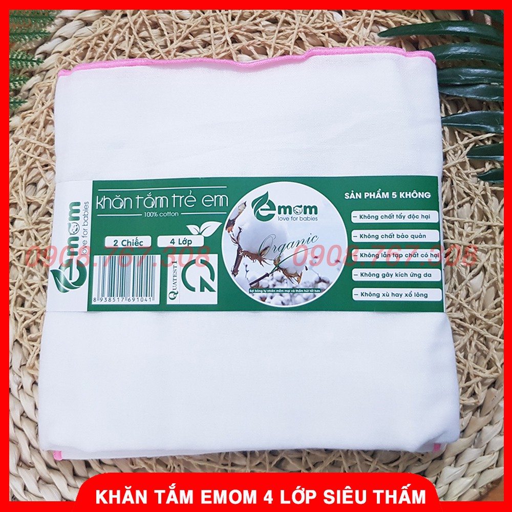 [Gói 2 Chiếc] Khăn Tắm 4 Lớp Siêu Thấm Emom Trẻ Em - Khăn Tắm Xô 4 Lớp Emom Cho Bé - BTT00686