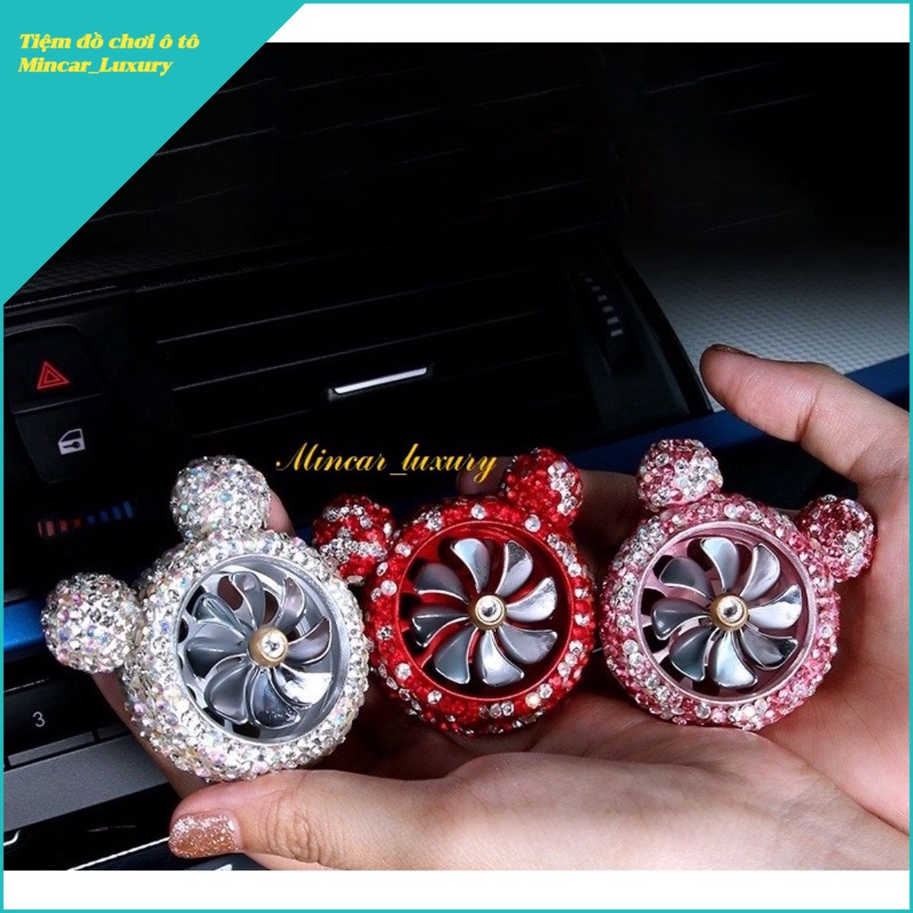 Quạt Gió MICKEY Tặng Kèm 1 Viên Sáp Thơm Gắn Cửa Gió Ôtô - Tai Mèo Đính Đá Trang Trí Xe Hơi