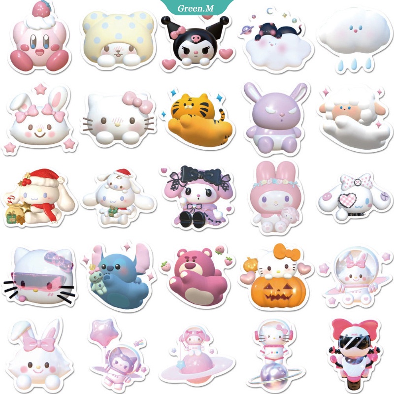 SANRIO Bộ 50 Miếng Dán Trang Trí Laptop Họa Tiết Mèo Hello Kitty Dễ Thương