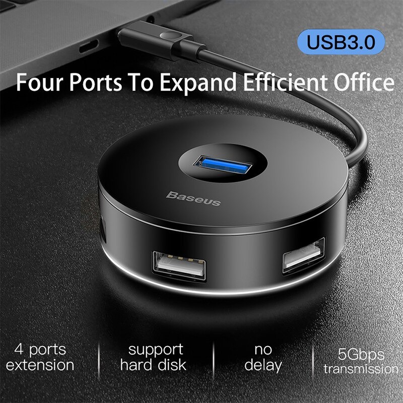 Bộ Chia USB Hoặc Type C Baseus AirJoy Round Box HUB Adapter Type-C Hoặc USB3.0 To USB3.0*1 + USB2.0*3 Cho Mac Pro Air