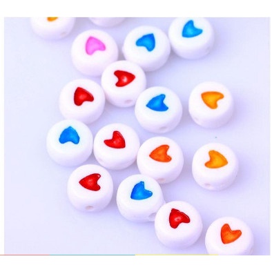 10 Hạt tròn in trái tim ❤️ đủ màu 4x7mm làm vòng