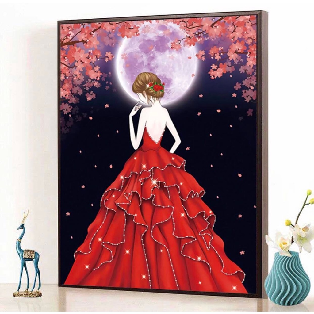 Tranh thêu kín Cô Gái - tranh chưa thêu