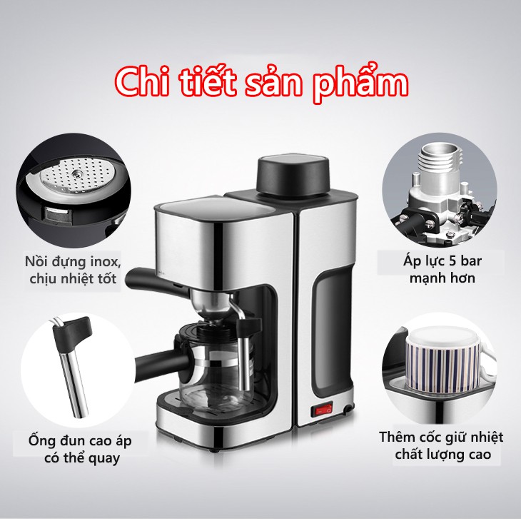 Máy pha cà phê màu bạc hiệu inox không gỉ máy pha coffee capucinno latte H102W*