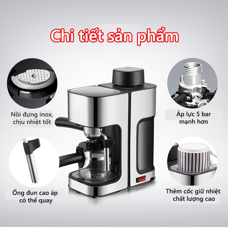 H102W* Máy pha cà phê màu bạc hiệu inox không gỉ máy pha coffee latte vinhthuan.shop