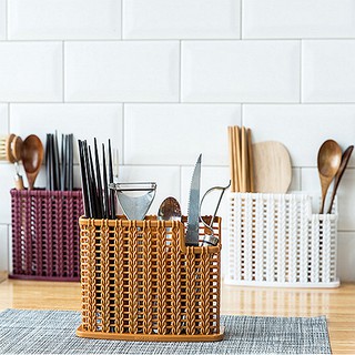 Giá Đỡ Đũa Ba Ngăn Bằng Nhựa Giả Mây Thiết Kế Đơn Giản Sáng Tạo Cho Nhà Bếp