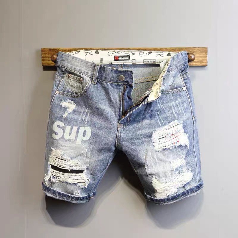 QUẦN SHORT JEAN NAM VẢI ĐẸP PHỐI CHỮ RÁCH XƯỚC MẠNH MẼ SUP 217